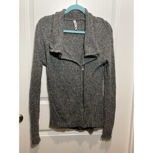 Woman Cardigan Small Zippered Aeropostale Gray Knit Collared Knit Long Sleeve